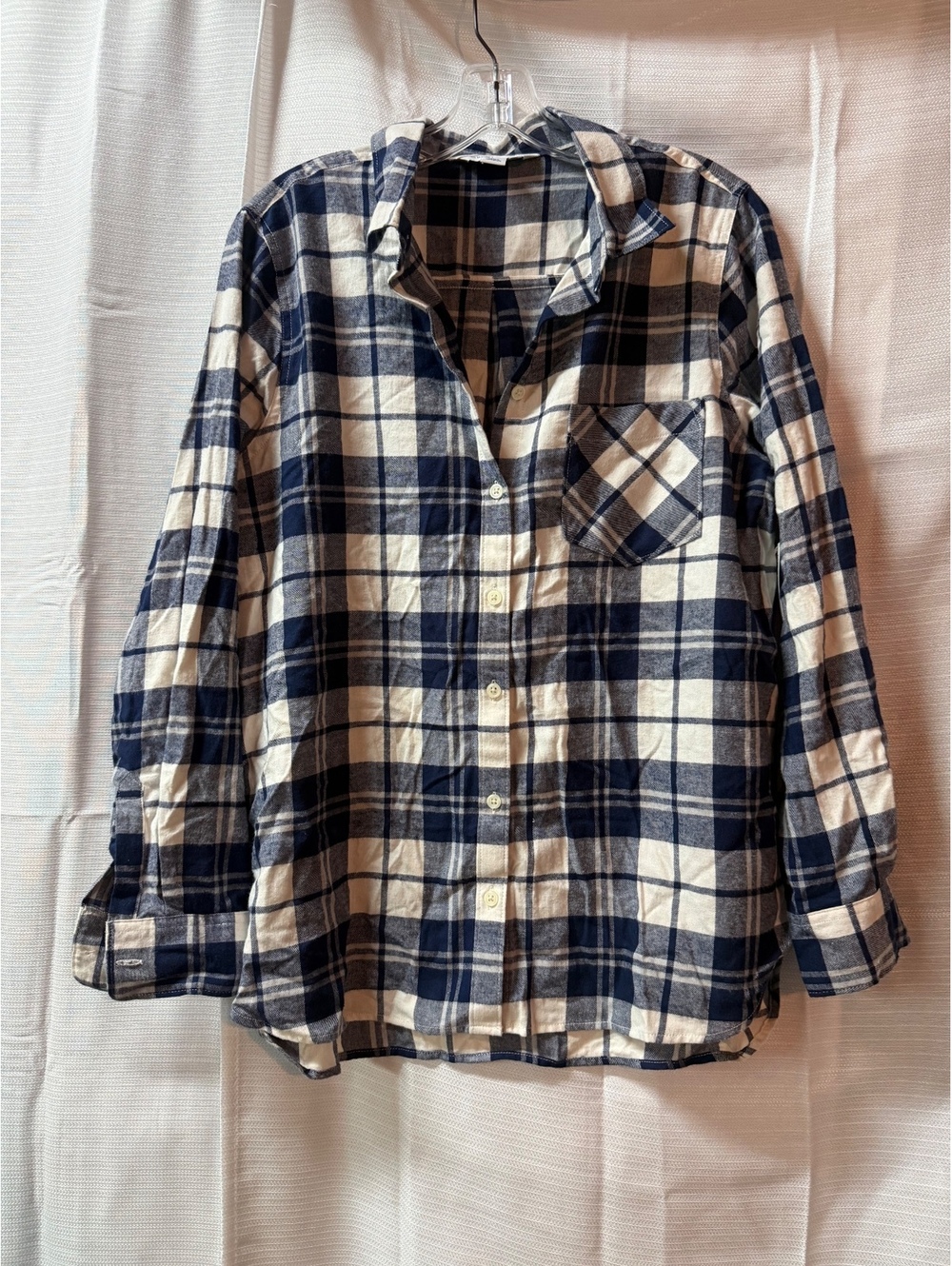 Old Navy The Classic Shirt Men's Large Blue and White Plaid Cotton Button-Up